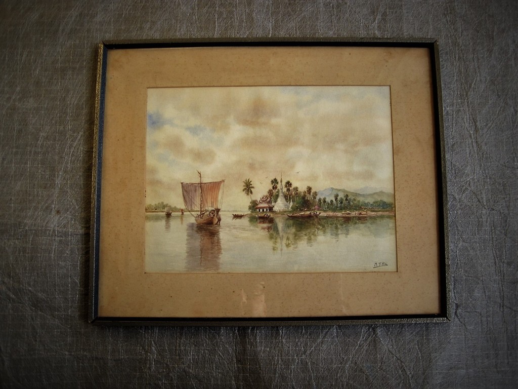 Indonesie omstreeks 1900 gesigneerde aquarel "zeilboten op rivier bij tempel"  kopen? Bied vanaf 1!