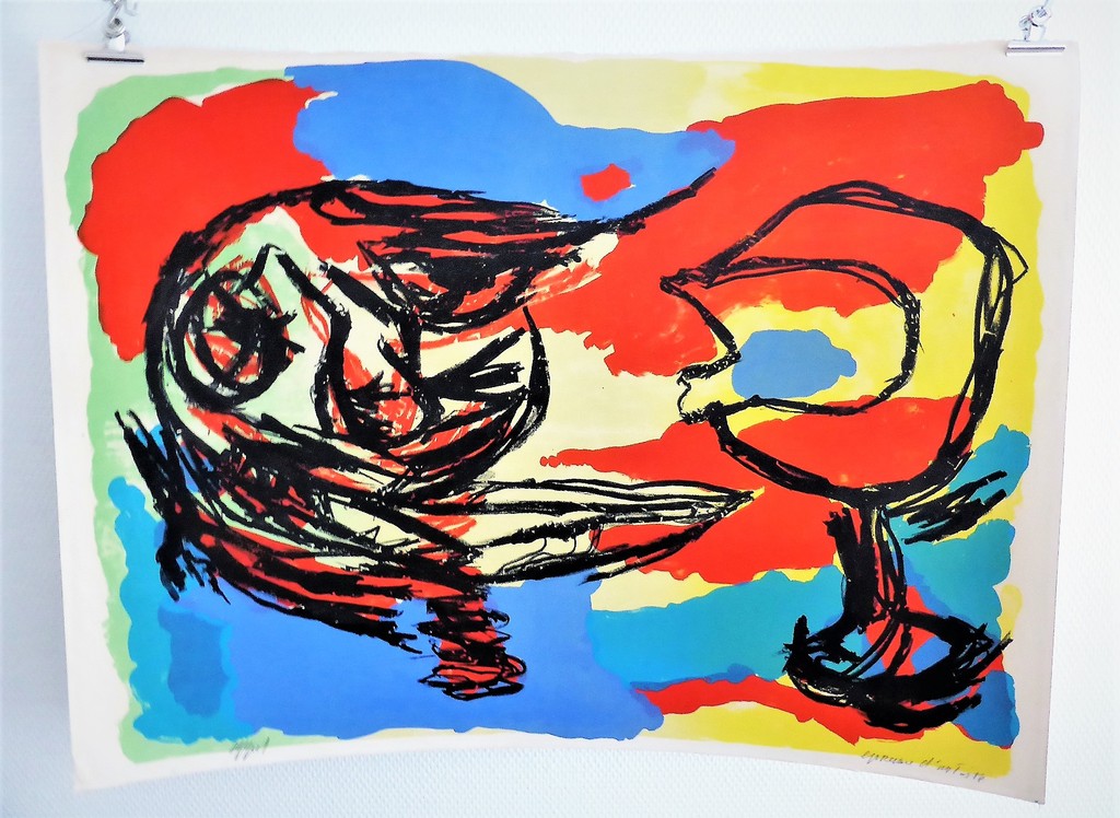 Karel Appel litho uit 1965  Heads in a colourfull landscape. kopen? Bied vanaf 500!