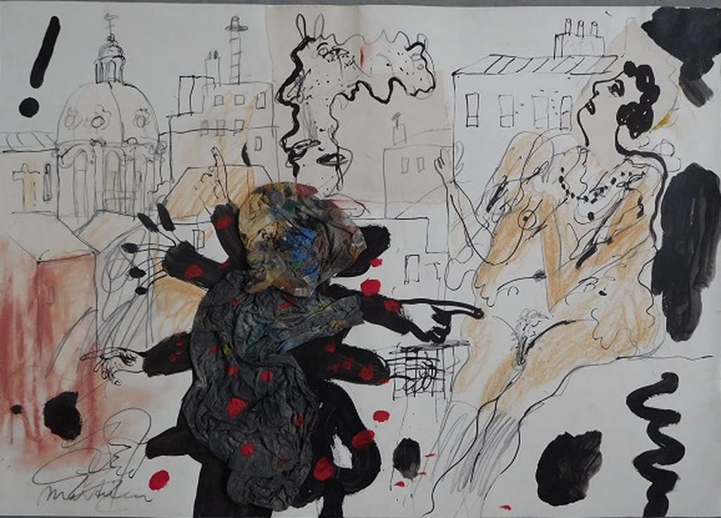 Anton Martineau, Groot werk op papier, Gemengde techniek verkocht voor € 350!