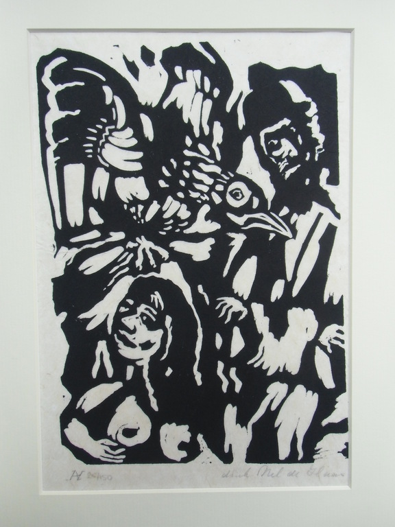 MAN MET VOGEL EN NAAKTE VROUW // HOUTSNEDE VAN AAD DE HAAS kopen? Bied vanaf 60!