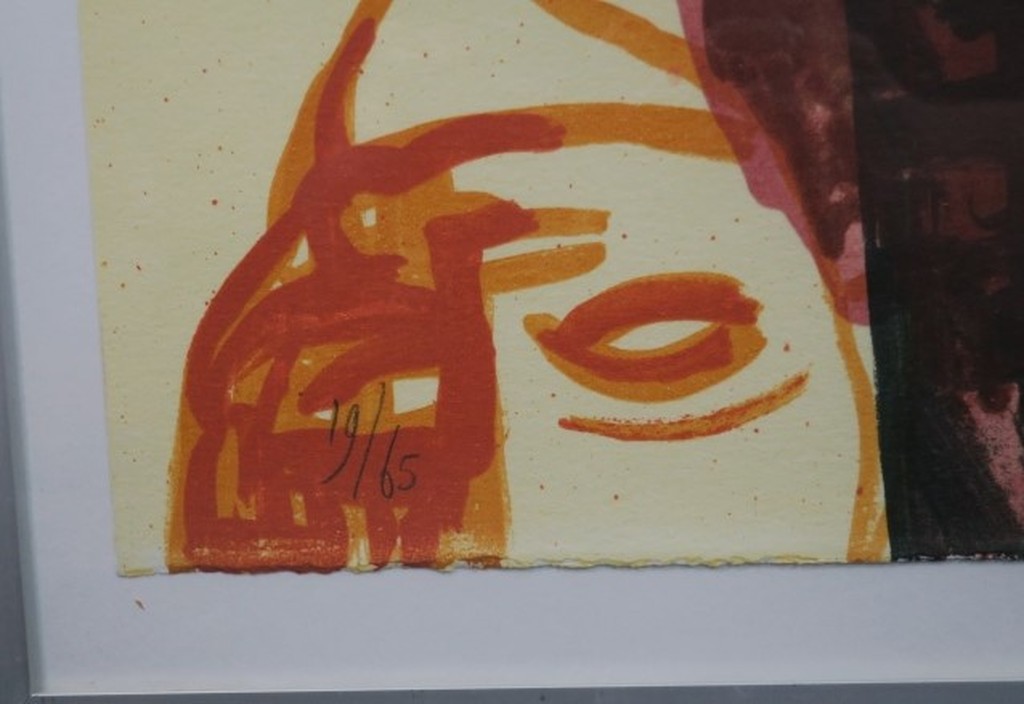 Elizabeth de Vaal: Litho, Compositie met hoofden en een paar voeten - Ingelijst kopen? Bied vanaf 20!