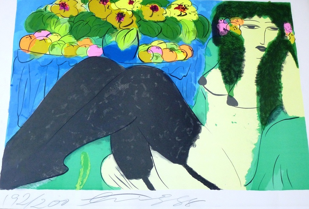 Walasse Ting, grote litho: the black suspenders, handgesigneerd en genummerd kopen? Bied vanaf 550!