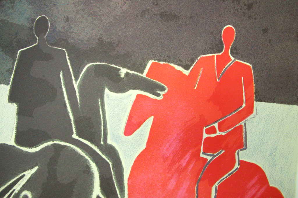 ZAVARO, ALBERT, originele litho 'Les trois cavaliers' kopen? Bied vanaf 49!