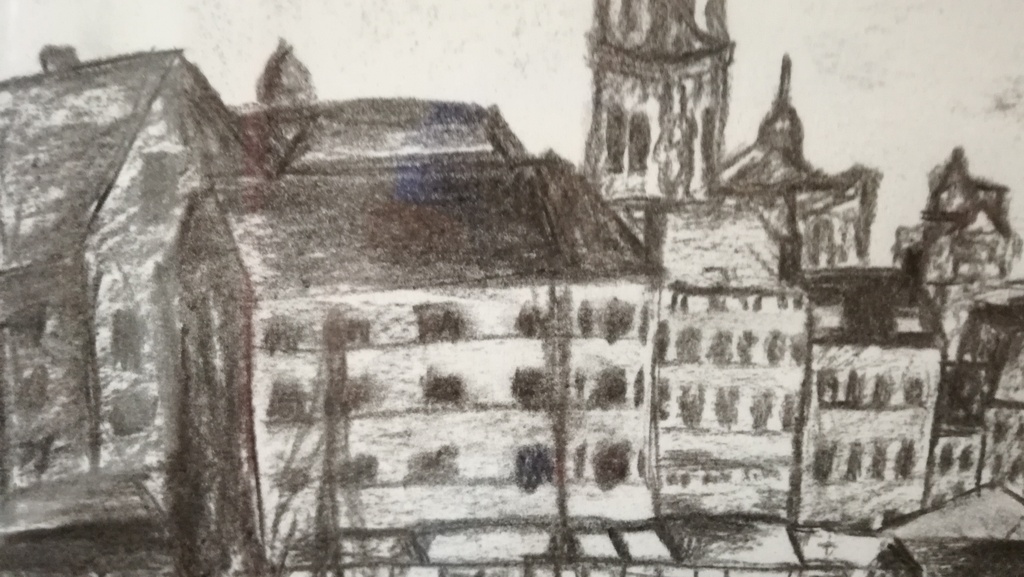 Onbekend kunstenaar, Houtskool op papier,  Havenzicht Antwerpen ca 1880 kopen? Bied vanaf 1!