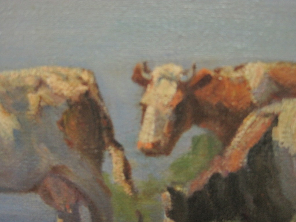 M.Bolkestein olieverf "koeien aan de waterkant" omstreeks 1950 kopen? Bied vanaf 1!