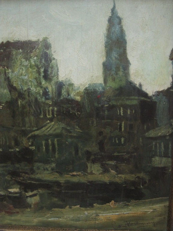 vroeg 20e eeuws Impression. olieverf Amsterdam Munttoren en Singel  gesigneerd  kopen? Bied vanaf 1!