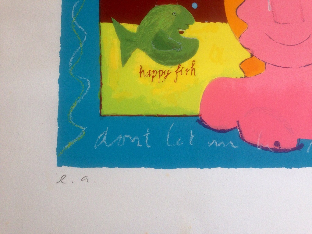 Wouter stips, zeefdruk e.a. Titel happy fish/happy horse.  kopen? Bied vanaf 1!