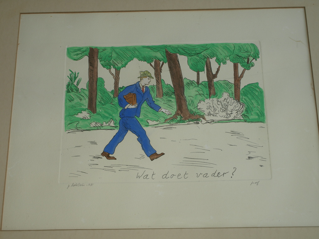 PIETER HOLSTEIN - Ets â�� Wat doet vader?  â�� Gesigneerd en ingelijst â�� ca 1975  kopen? Bied vanaf 65!