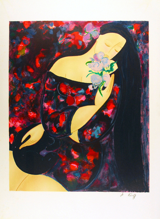 Linda Le Kinff - Femme fleur - mooie litho op Arches handgesign. ,oplage 180 verkocht voor € 60!