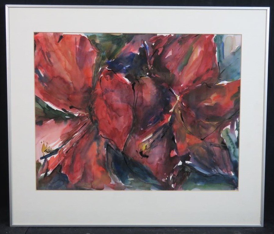 Reina Koerten: Aquarel, Amaryllis 2 - Ingelijst verkocht voor € 35!