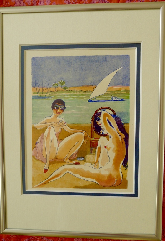 Kees van Dongen,  met twee ! passe-partouts ingelijste gravure uit 1001 nacht verkocht voor € 40!