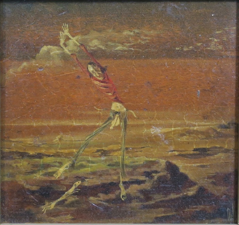 Melle Oldeboerrigter: Olieverf op paneel, Angst - Ingelijst verkocht voor € 1090!