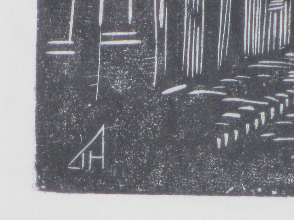 Johan Haak, Stadsgezicht met toren en figuren, Houtsnede kopen? Bied vanaf 35!