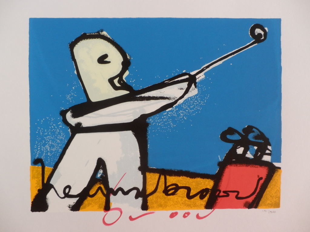 HERMAN BROOD, Gelimiteerde en HANDGESIGNEERDE Zeefdruk  GOLFER kopen? Bied vanaf 195!