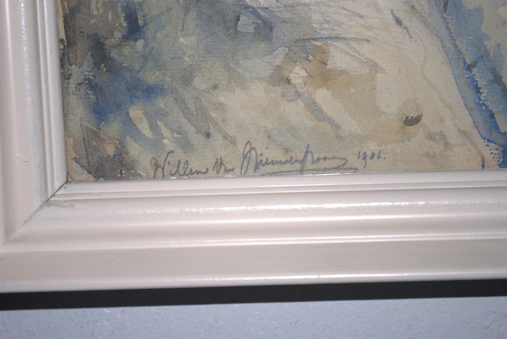 aquarel dorpsstraatje 1901 + houtsnede Staalstraat Amsterdam 1932 kopen? Bied vanaf 30!