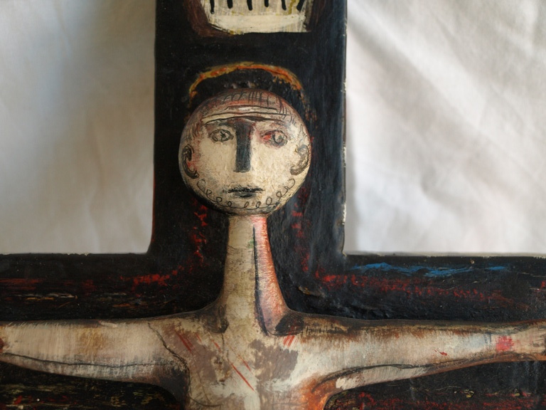 Pieter van Velzen : Hout en acrylverf , Kruisbeeld – gesigneerd – 1963 verkocht voor € 425!