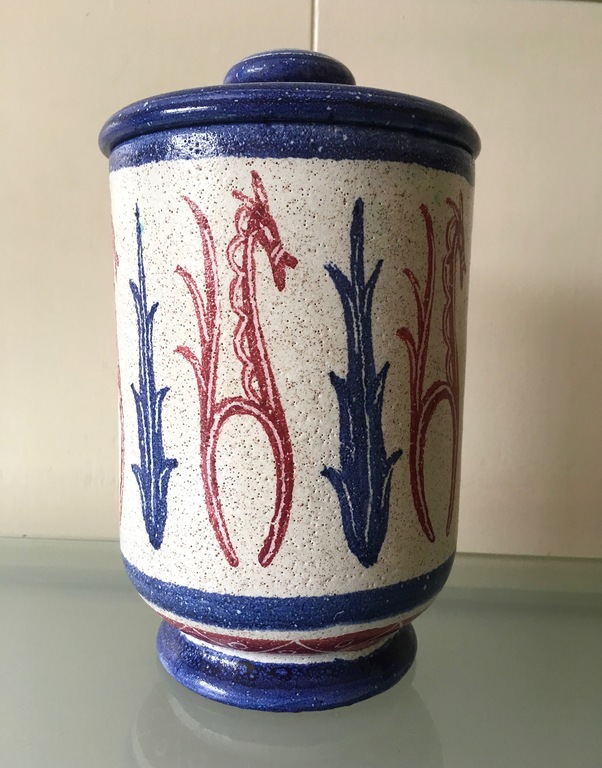 Jan van Stolk & Simon Engelhard - Grote polychrome dekselpot - gesigneerd kopen? Bied vanaf 1!