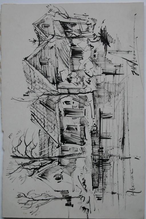 J.H. Frese, tekening, dorpstafereel Abcoude, gesigneerd kopen? Bied vanaf 1!