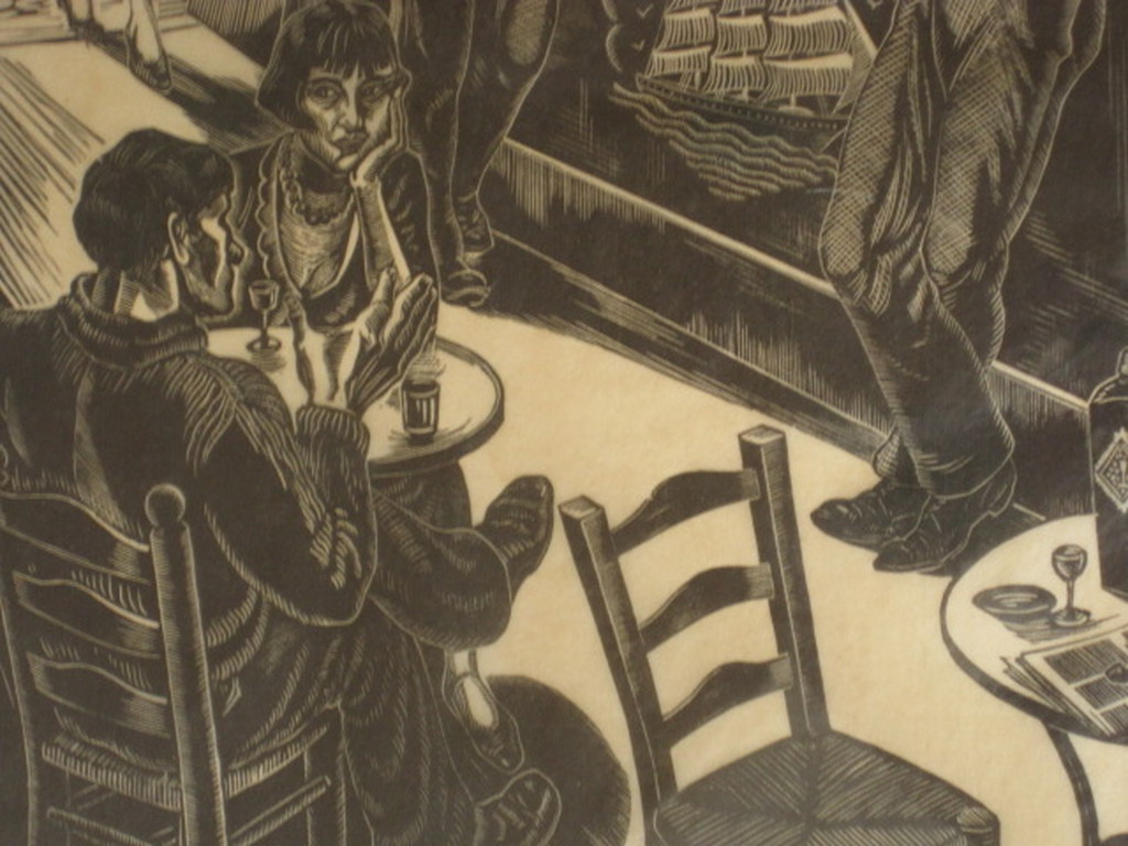 Bijzonder leuke houtsnede "in het Cafe" van Haags graficus Jan Franken 1896-1977 kopen? Bied vanaf 1!