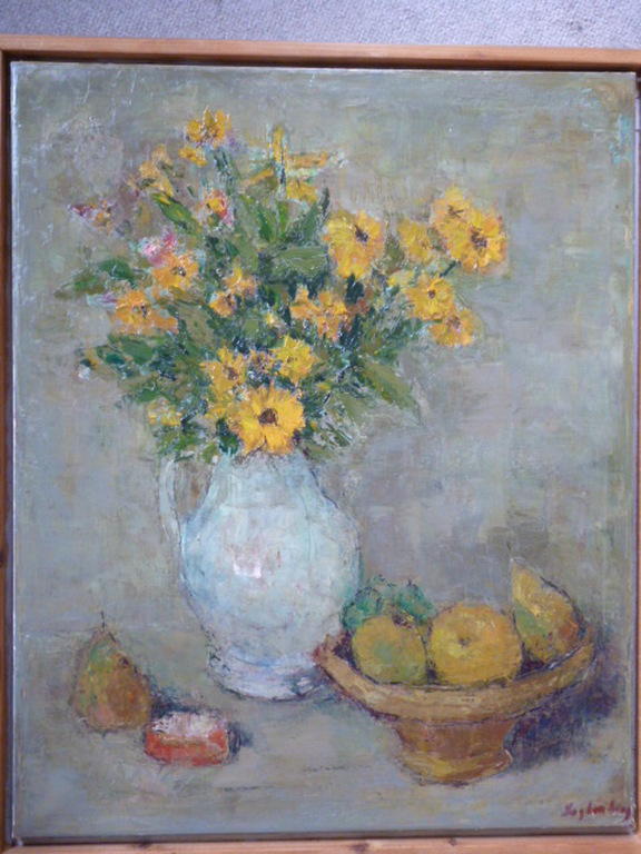 Benno Logtenberg - olieverf - Stilleven met bloemen en fruit kopen? Bied vanaf 110!