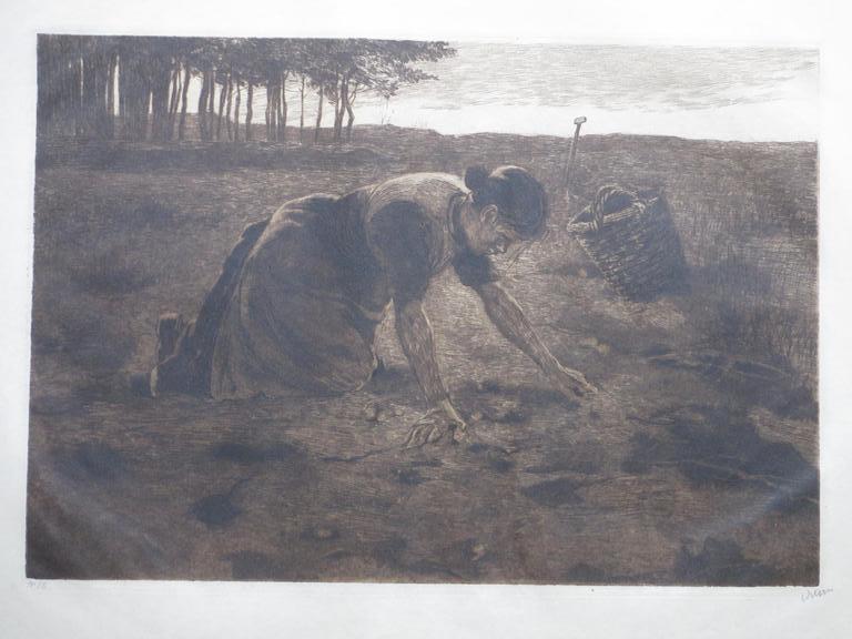 Willem Witsen, Geknielde aardappelrooister, Ets/aquatint 1908-1909 verkocht voor € 275!