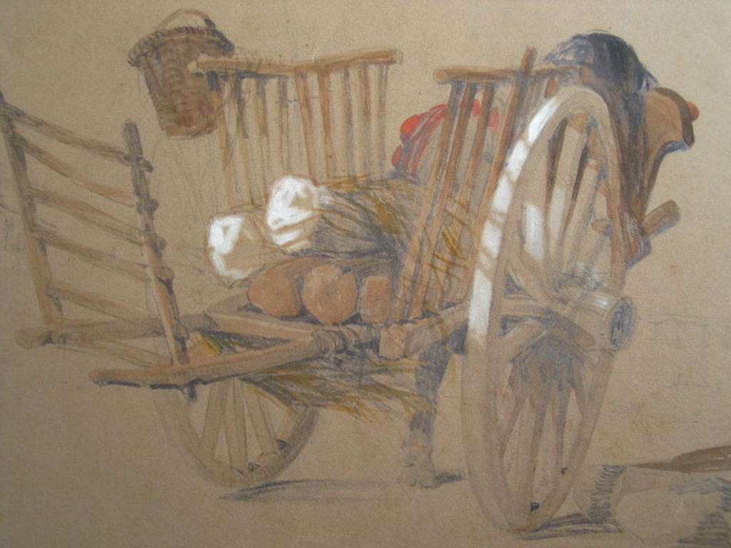 Bijzondere 19e Eeuwse Engelse Aquarel "Paard en wagen" gesigneerd "Bright"   kopen? Bied vanaf 1!