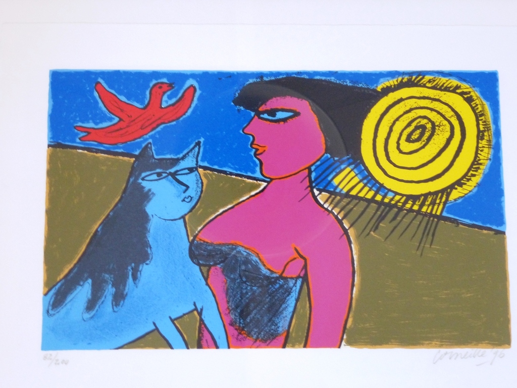 Corneille, ingelijste zeefdruk: L'amour au jour 2, handgesigneerd en genummerd verkocht voor € 375!