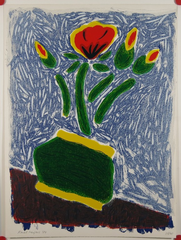 Karel Meijers: Zeefdruk, Vaas met bloemen kopen? Bied vanaf 1!