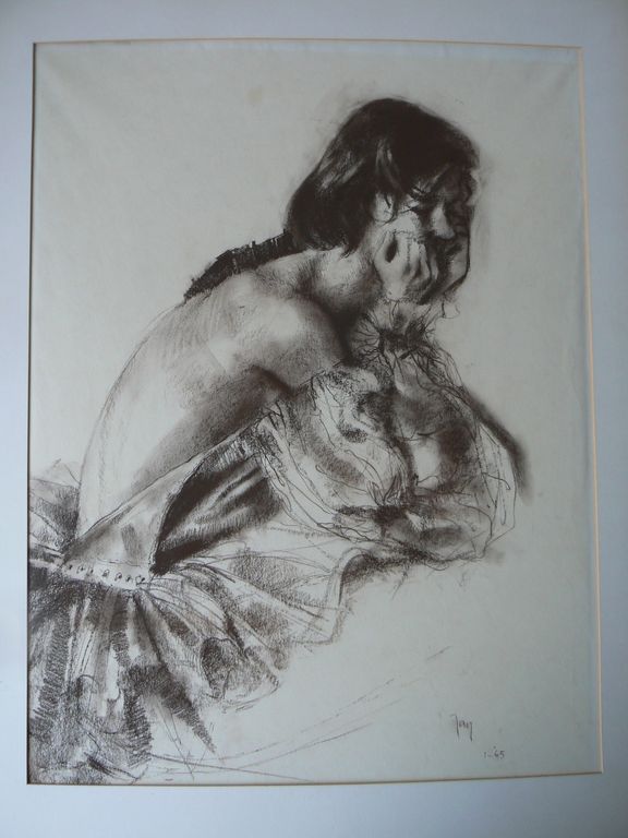 Vroeg portret van jonge vrouw in waskrijt 1965 - origineel werk kopen? Bied vanaf 890!