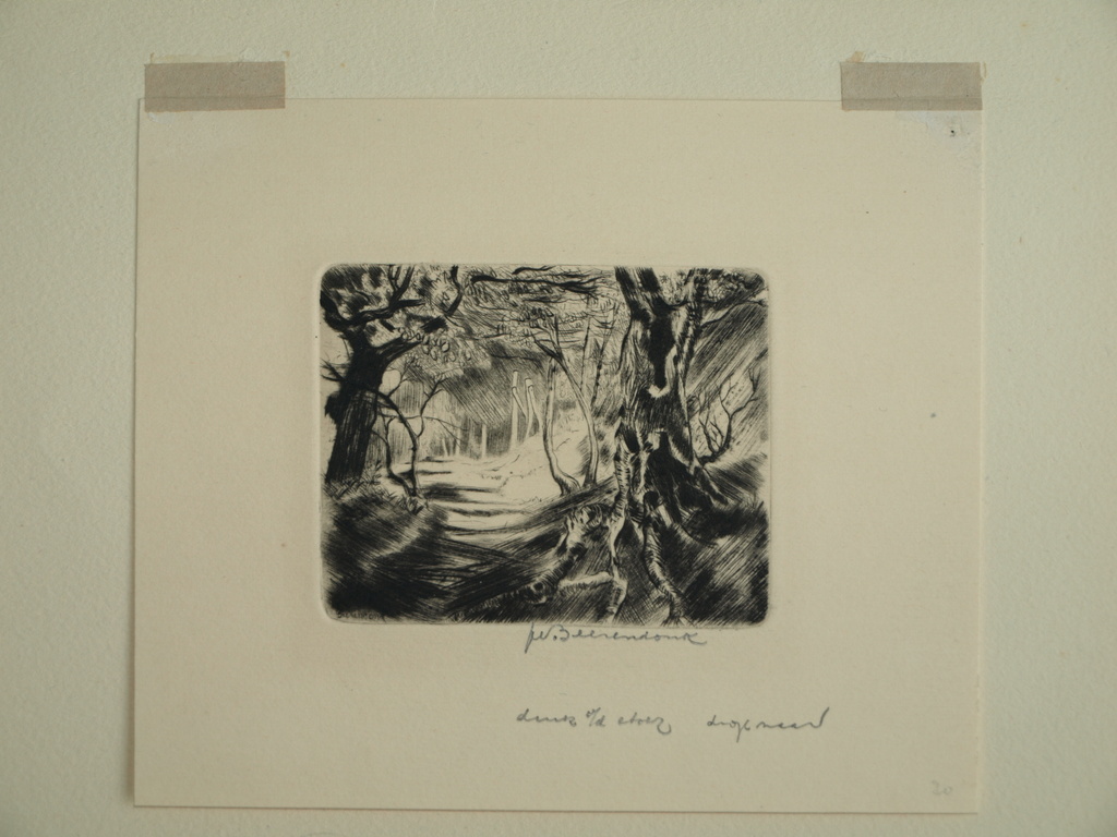 Theo Beerendonk (1905–1979) : Ets, droge naald - Bos – gesigneerd – ca 1950 kopen? Bied vanaf 25!