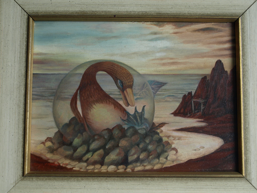 Judith Vermeeren-Neet : Olieverf op paneel, Vogel – gesigneerd & ingelijst -1975 kopen? Bied vanaf 1!