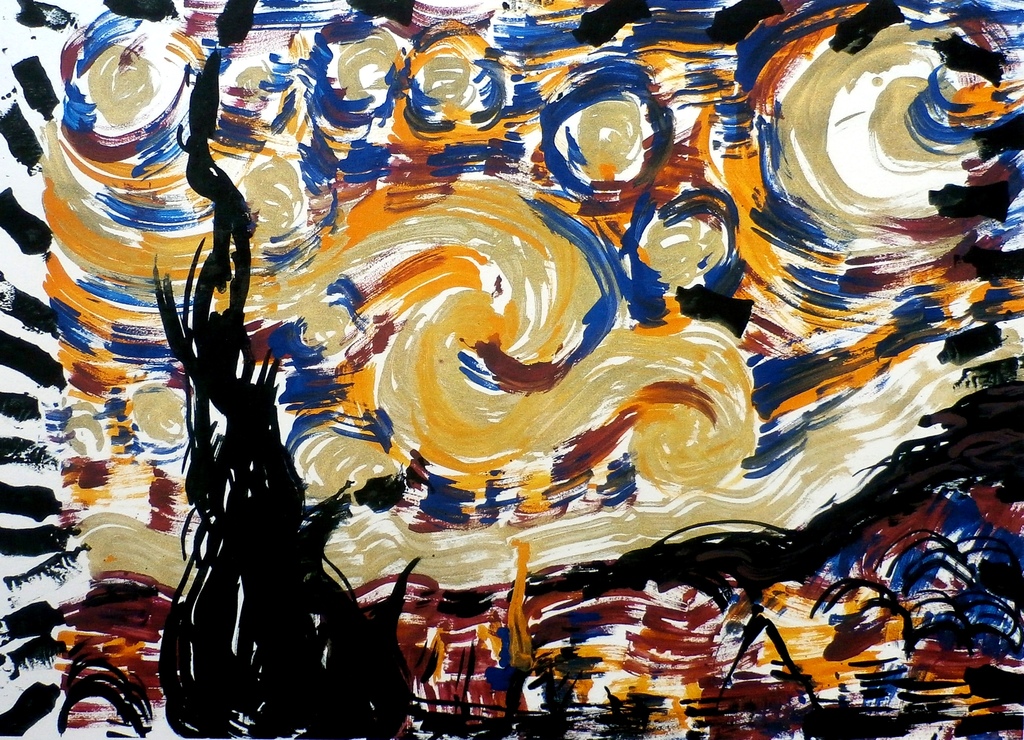 Arman - zeefdruk: Starry Night ( Hommage a van Gogh)  verkocht voor € 150!