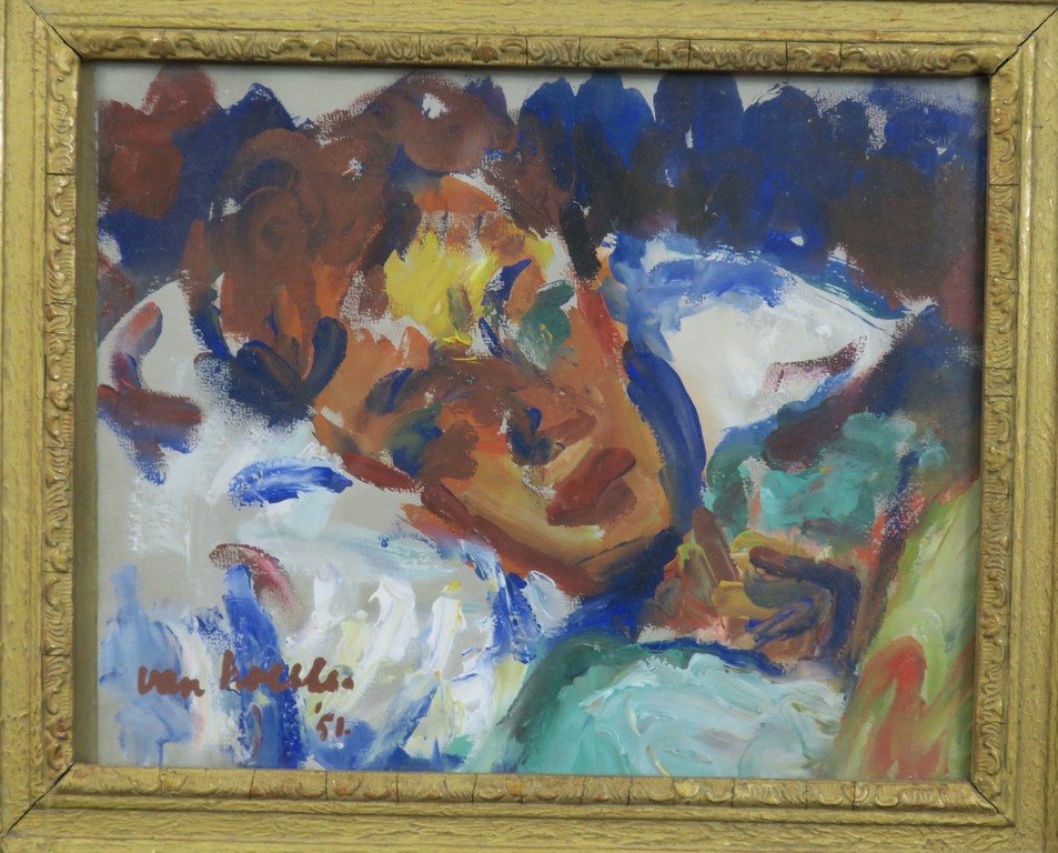 Jan van Holthe: Olieverf op papier, Rustende vrouw - Ingelijst kopen? Bied vanaf 50!