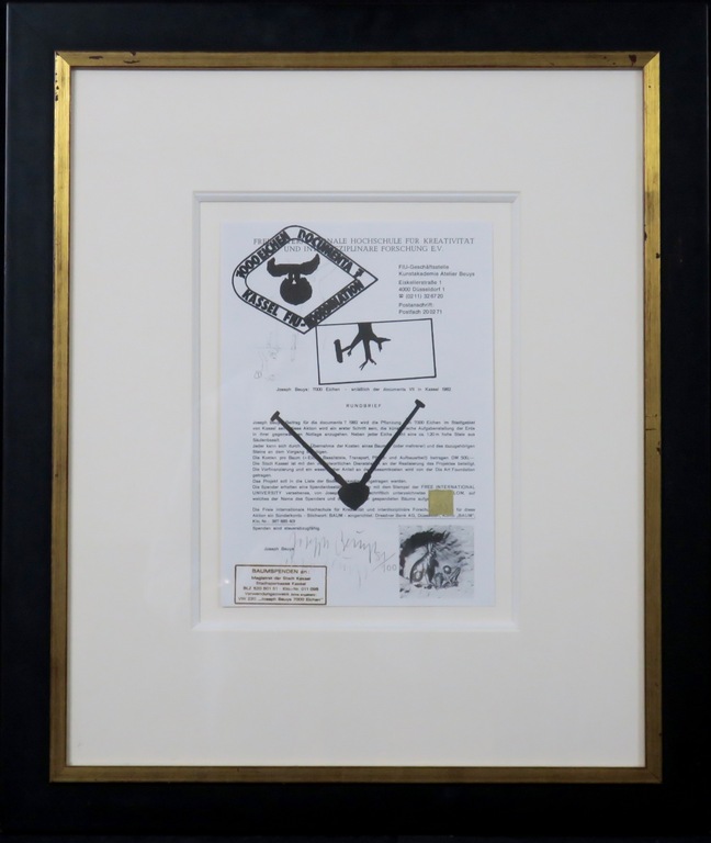 Joseph Beuys: Offset en pochoir op papier, Rundbrief F.I.U. - Ingelijst verkocht voor € 350!