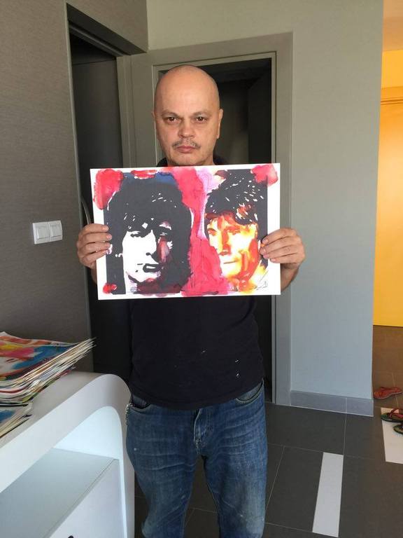 Peter Klashorst - gemengde techniek op aquarel papier - Ronnie Wood then & now kopen? Bied vanaf 70!