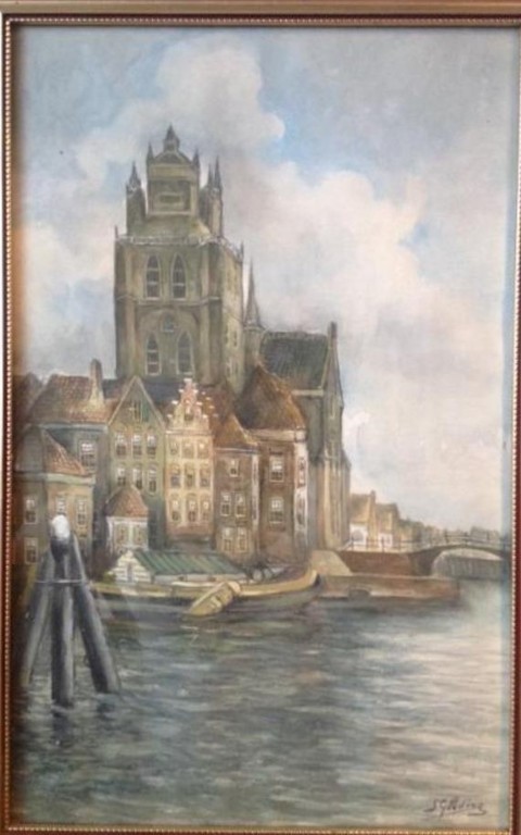 Onbekende Kunstenaar- aquarel Dordrecht - gesigneerd. kopen? Bied vanaf 1!