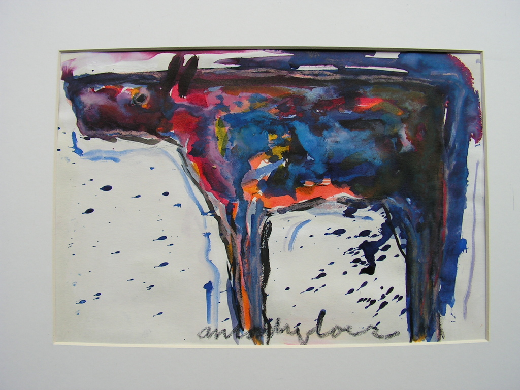 Anton Heyboer - 'koe'  -  gouache op papier. verkocht voor € 200!