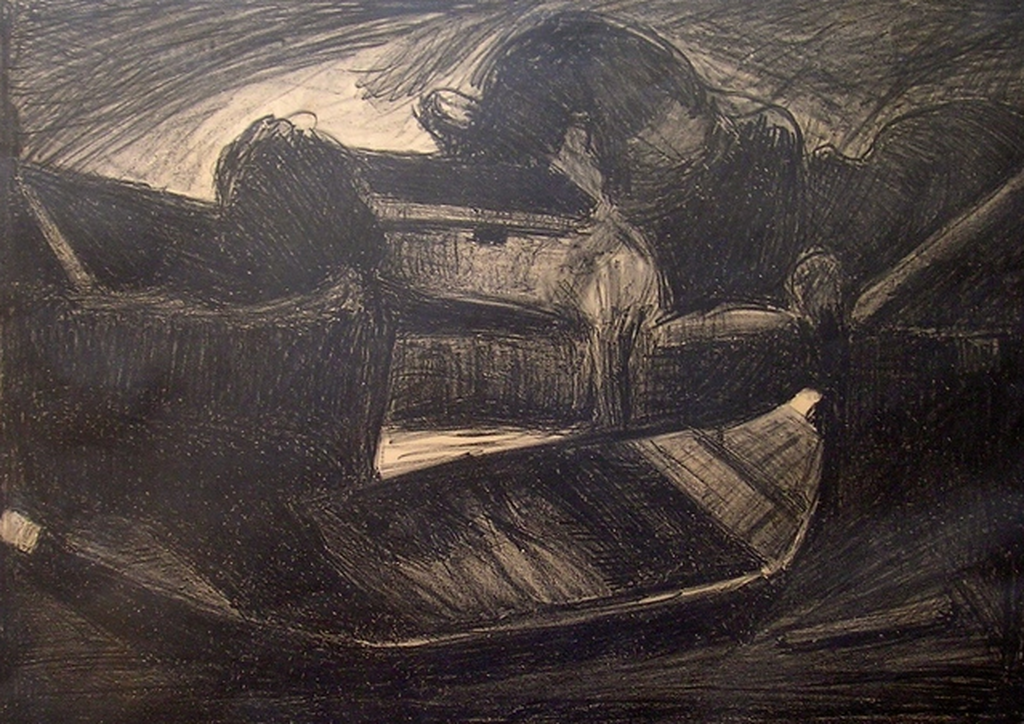 Praam in Landschap - Litho - Piet van Wijngaerdt kopen? Bied vanaf 70!