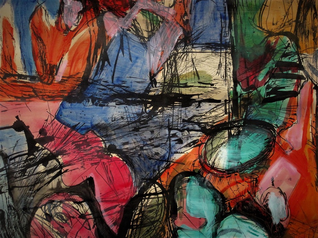 GROOT en Spectaculair expressionistisch Aquarel "Lente" van Rob Brandes (1939-)  kopen? Bied vanaf 1!