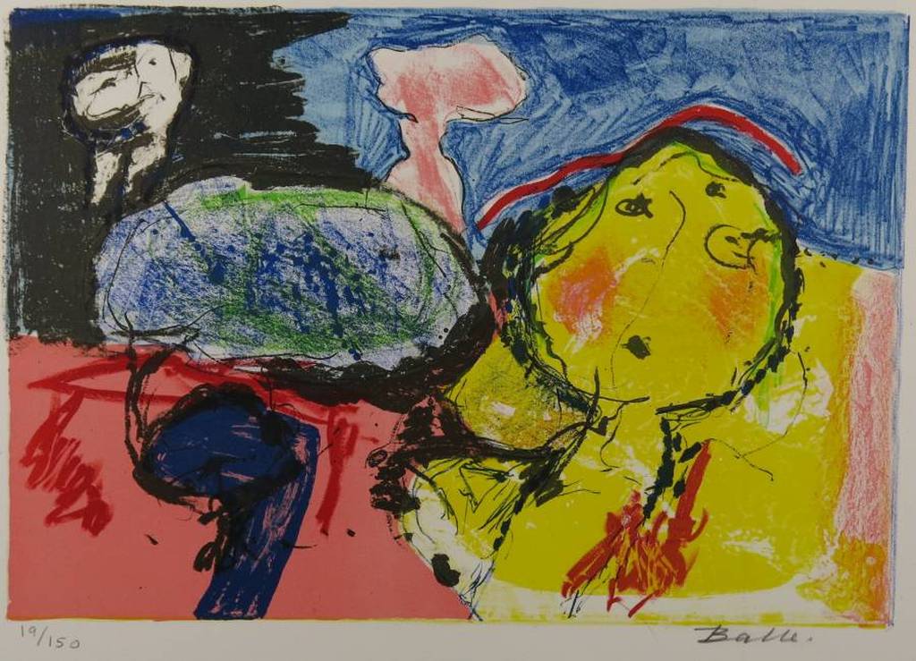 Mogens Balle: Kleurenlitho, Gele vrouw (CoBrA) verkocht voor € 80!