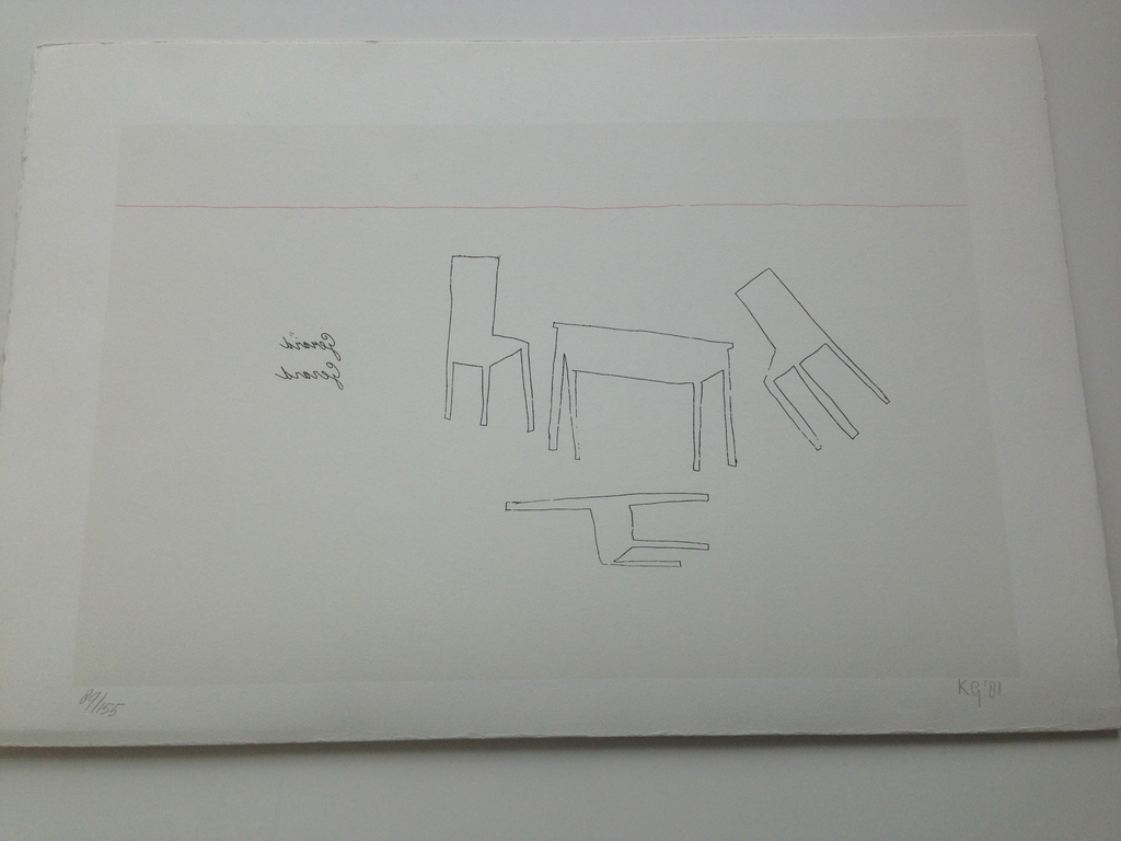 Klaas Gubbels, 1981, gesigneerd, zeefdruk, tafel & stoelen verkocht voor € 95!