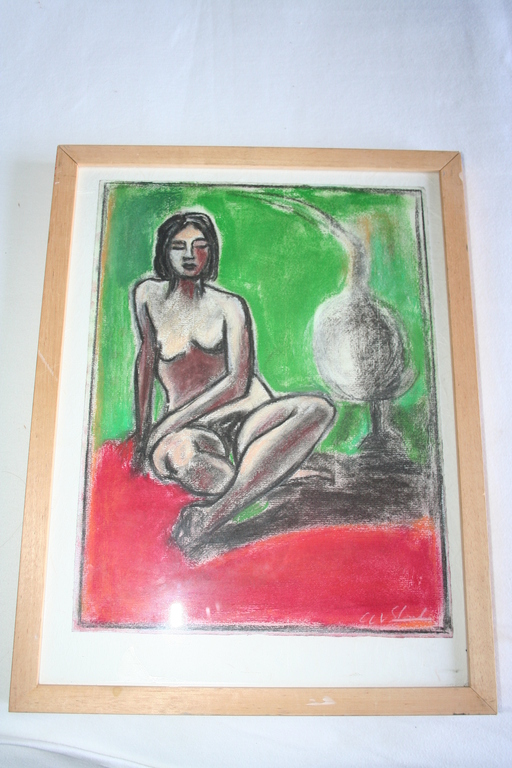 Carla van Slooten : Twee pastels, Zittend en staand naakt  kopen? Bied vanaf 45!