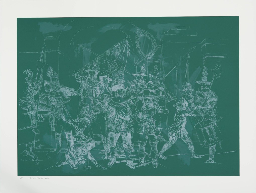 Aldert Mantje - 3 kleuren Zeefdruk - Nachtwacht 2 ½ minuut later kopen? Bied vanaf 175!