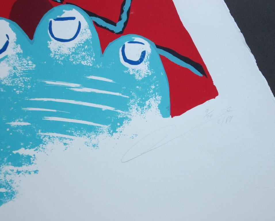 Volker LAUE -Der Fischer - kleurzeefdruk uit 1989 , oplage 99 , handgesign. kopen? Bied vanaf 35!