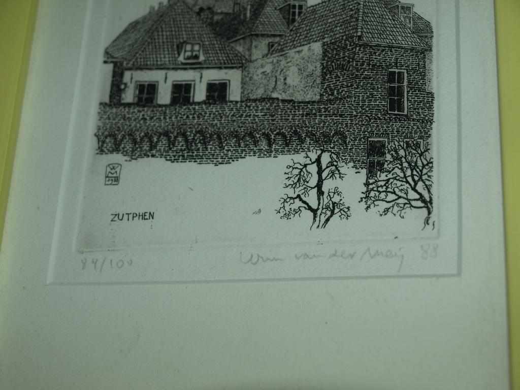 Wim van der Meij : Ets – Zutphen – gesigneerd & ingelijst – 1988 - oplage 100 ex kopen? Bied vanaf 1!