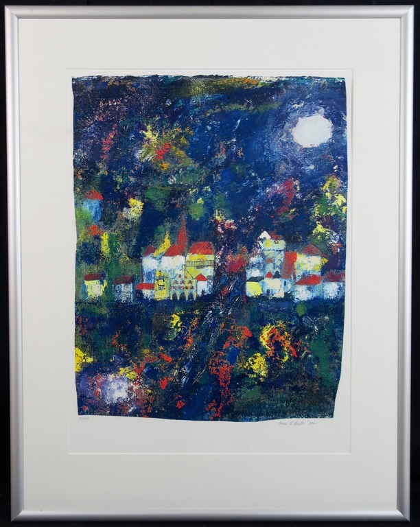 Franz Lauter: Zeefdruk, Stad bij nacht - Ingelijst (groot) kopen? Bied vanaf 35!