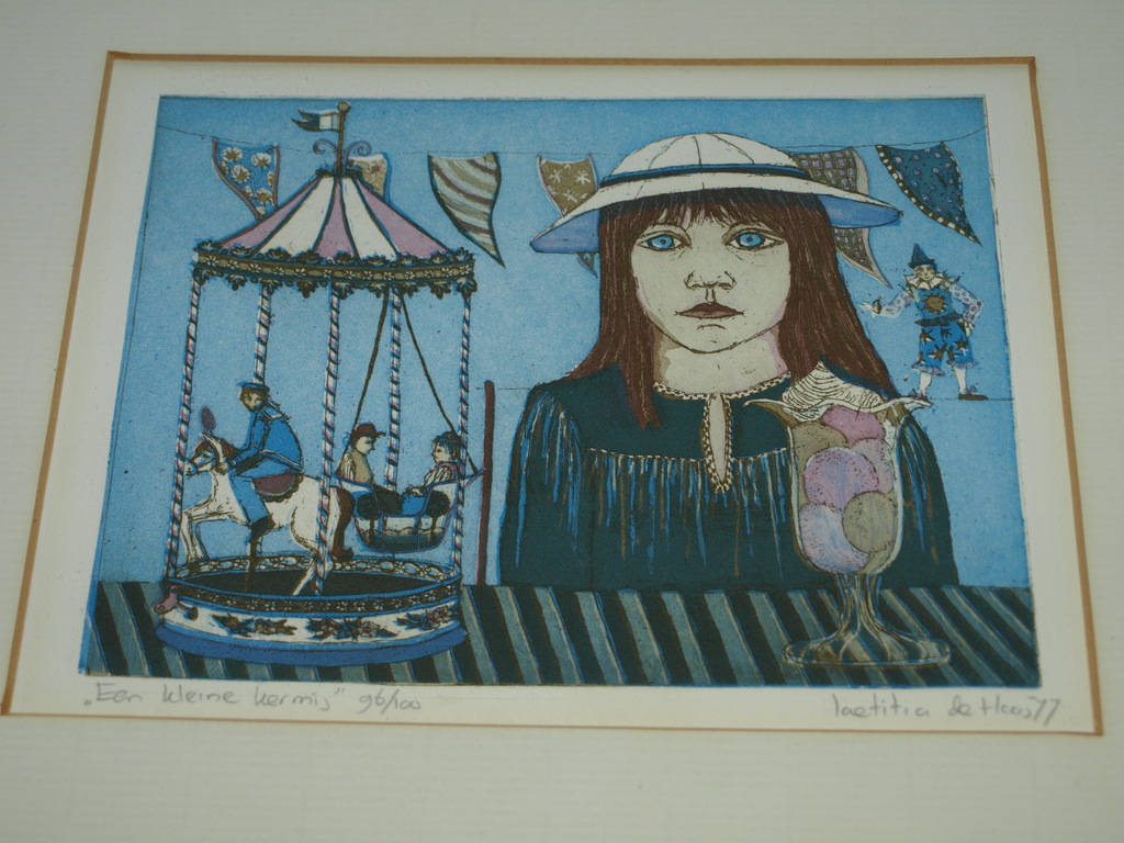 Laetitia de Haas (1948)–Kleurents–Een kleine kermis–Gesigneerd & ingelijst-1977 kopen? Bied vanaf 75!
