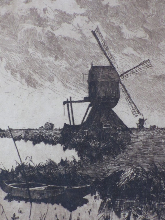 Jan Sirks, Molen in waterlandschap bij Haastrecht, Ets kopen? Bied vanaf 1!