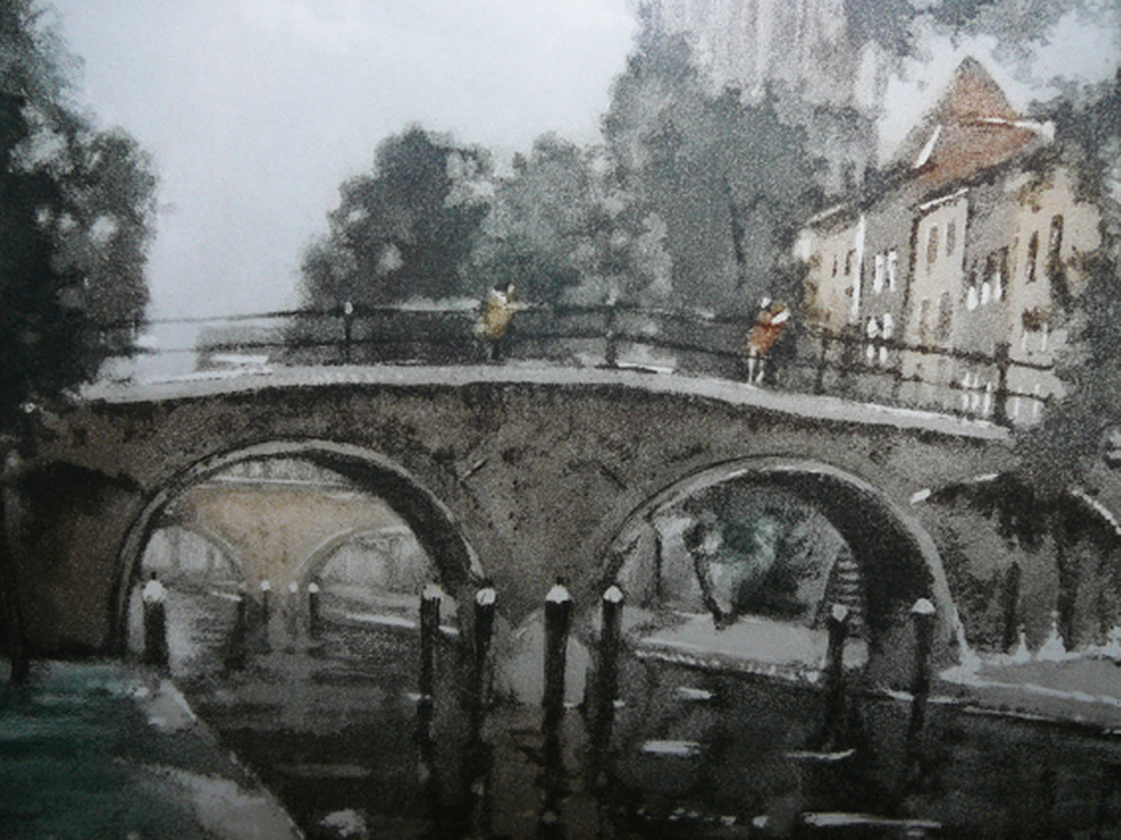 Roger Hebbelinck: Oude Gracht met Domtoren Utrecht -ets aquatint circa 1960- kopen? Bied vanaf 35!