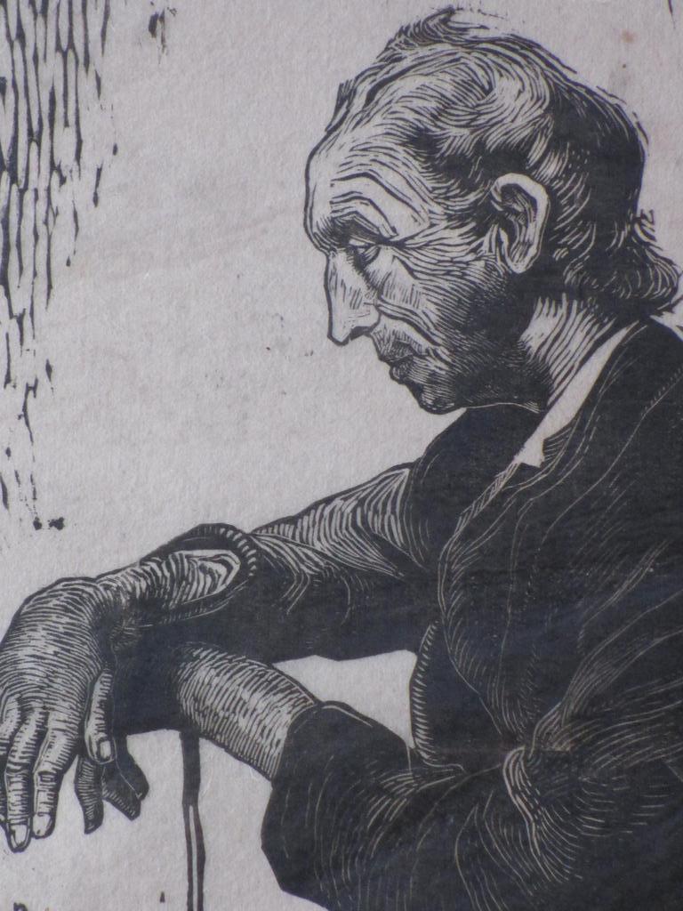 J.Graadt van Roggen, Oude man in rust, Houtsnede kopen? Bied vanaf 75!